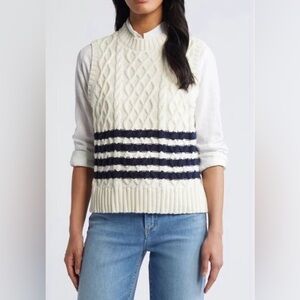 Nordstrom Caslon NWT White Cable Knit Pima Cotton Sweater Vest Womens Size S